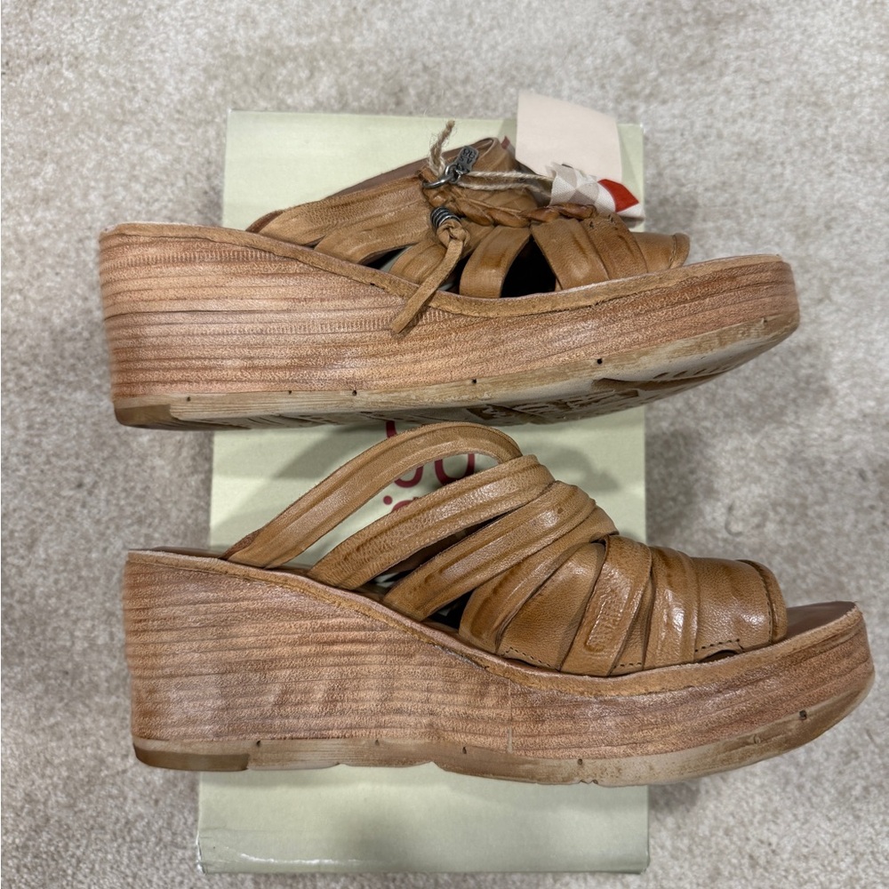 NIB - A.S.98 Nicolls Platform Wedge Sandal Size 40 (9-9.5) in Cognac/Camel - Picture 4 of 6